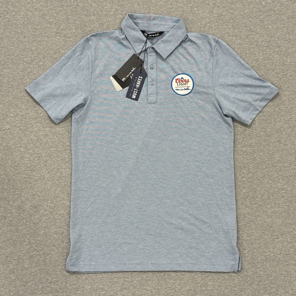 NWT Travis Mathew x Coors Light Polo Mens Size S Light Blue Heathered Embroidery